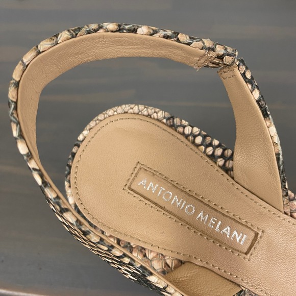 Antonio Melani Slingback Pump Women 9.5M Tan Snakeskin Leather Chunky Block Heel - Picture 7 of 10